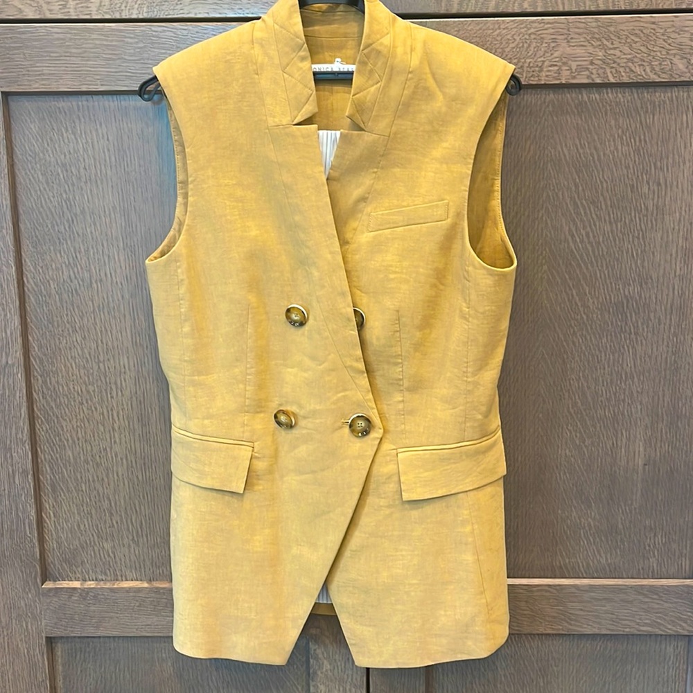 Veronica beard, tailored, Ameca vest, and linen shorts